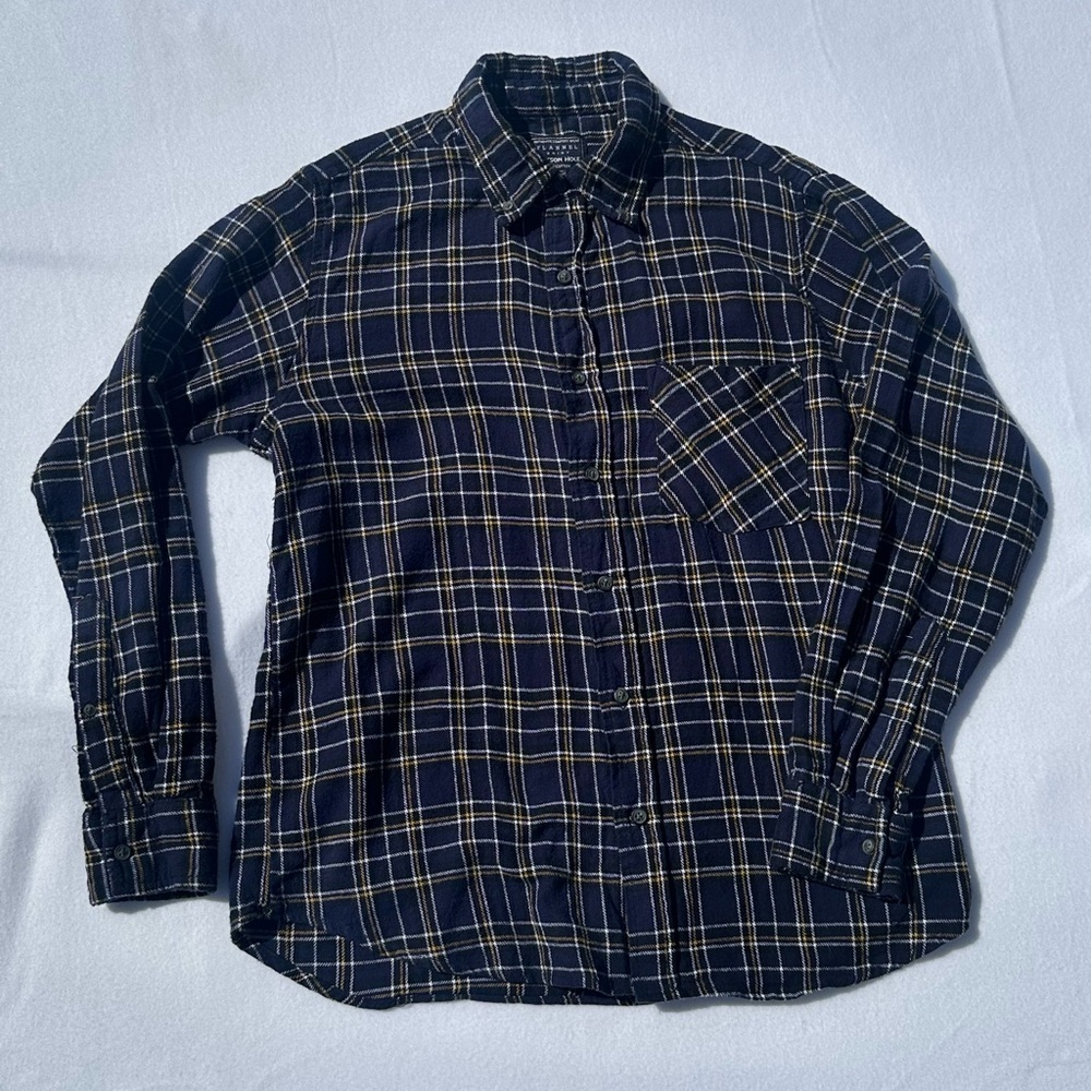 Jackson Hole Flannel Shirt Blue Plaid Mens Medium Long Sleeve Soft Cotton